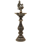 Brass Peacock Lamp Mayil Vilakku, Traditional Peacock Deepam Diya for Pooja, Handcrafted South Indian Temple Mayura Vilakku, Gold, 8 Inch, 1 Piece