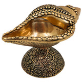 Brass Shanka Diya, Peetal Shankh Deepam, Pittal Shankh Lamp, Hittale Shankh Deepak, Ashtadhatu Shanku Chakra Diya for Pooja, Temple Decor & Diwali Oil Lamp, Gold, 1.5 Inch, 1 Piece