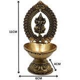 Brass Lakshmi Lamp Mahalakshmi Deepam | Handcrafted Lakshmi Vilakku Deepak Diya | Pital Kuthu Vilakku for Puja, Temple & Home Decor, Gold, 4.5 Inch, 1 Piece