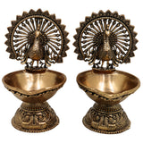 Brass Handcrafted Peacock Diya, Decorative Pooja Lamp, Murti, Oil Lamp, Festival & Home Decor Statue, Gold, 4 Inch, 2 Piece
