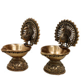 Brass Handcrafted Peacock Diya, Decorative Pooja Lamp, Murti, Oil Lamp, Festival & Home Decor Statue, Gold, 4 Inch, 2 Piece