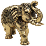 Brass Elephant Idol, Gaja Sculpture, Handmade Ane, Hathi Spiritual Home & Pooja Decor, Gold, 4 Inch, 1 Piece