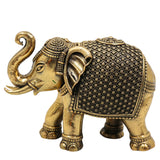 Brass Handcrafted Elephant Idol, Gaja Murti, Hathi Sculpture, Peetal Pooja Statue, Temple Decor, Miniature Detailed Home & Spiritual Gift, Gold, 4 Inch, 1 Piece