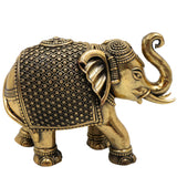Brass Handcrafted Elephant Idol, Gaja Murti, Hathi Sculpture, Peetal Pooja Statue, Temple Decor, Miniature Detailed Home & Spiritual Gift, Gold, 4 Inch, 1 Piece