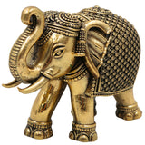 Brass Handcrafted Elephant Idol, Gaja Murti, Hathi Sculpture, Peetal Pooja Statue, Temple Decor, Miniature Detailed Home & Spiritual Gift, Gold, 4 Inch, 1 Piece
