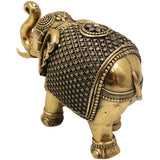 Brass Handcrafted Elephant Idol, Gaja Murti, Hathi Sculpture, Peetal Pooja Statue, Temple Decor, Miniature Detailed Home & Spiritual Gift, Gold, 4 Inch, 1 Piece