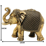 Brass Handcrafted Elephant Idol, Gaja Murti, Hathi Sculpture, Peetal Pooja Statue, Temple Decor, Miniature Detailed Home & Spiritual Gift, Gold, 4 Inch, 1 Piece