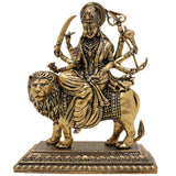 Brass Durga Idol, Maa Durga Murti, Shakti Pooja Statue, Mahishasuramardini & Jagadamba Sculpture, Handcrafted Small Decorative Brass Vigraha for Home Temple & Gifts, Gold, 4 Inch, 1 Piece