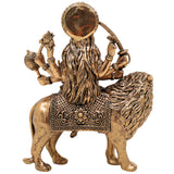 Brass Durga Idol, Maa Durga Murti, Shakti Vigraha, Bhavani Statue, Ambika Pooja Idol, Mahishasuramardini Home Temple Decor, Gold, 6 Inch, 1 Piece