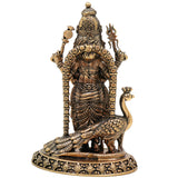 Brass Murugan Idol, Karthikeya Statue, Skanda Murti, Subramanya Miniature Sculpture for Pooja, Home Decor & Temple, Gold, 6 Inch, 1 Piece