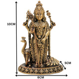 Brass Murugan Idol, Handcrafted Kartikeya, Skanda, Subramanya Miniature Murti for Pooja, Home Decor & Spiritual Gifts, Gold, 4 Inch, 1 Piece