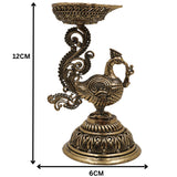 Brass Peacock Diya | Mayura Deepam | Mor Pankh Oil Lamp | Traditional Peacock Vilakku | Temple Pooja Lamp | Festival Decorative Deepak | Handcrafted Brass Mor Deepak, Gold, 4.5 Inch, 1 Piece