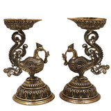 Brass Peacock Diya | Mayura Deepam, Mor Pankh Diya, Mayil Vilakku | Handcrafted Temple Oil Lamp for Puja, Festival, Wedding Decor, Gold, 4.5 Inch, 2 Piece