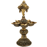 Brass Shanka Diya | Shanku Chakra Deepam Lamp | Peetal / Pittal Shankh Deepak for Pooja, Aarti & Temple Decor | Ashtadhatu, Tambra Pittal Oil Lamp for Home & Diwali, Gold, 8.5 Inch, 1 Piece