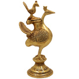Brass Peacock Ink Pot, Handcrafted Kalamdan Dawat Sculpture, Vintage Peetal Pittal Ink Well for Desk & Home Décor, Gold, 8 Inch, 1 Piece
