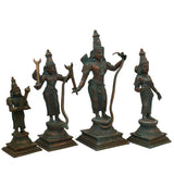 Bronze Handcrafted Shri Ram Parivar Idol | Panchaloha Ram Darbar Murti with Sita Lakshman Hanuman | Kansa Ashtadhatu Chola Art Sculpture for Pooja, Brown, 12 Inch, 1 Piece