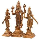 Bronze Vishnu with Sri Devi & Bhu Devi Idol Set, Handcrafted Narayana, Lakshmi And Bhudevi Murti for Pooja, Temple & Home Decor, Brown, 6.5 Inch, 3 Piece
