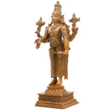 Bronze Vishnu Idol | Handcrafted Lord Standing Vishnu Murti for Pooja, Temple & Home Decor, Brown, 6 Inch, 1 Piece
