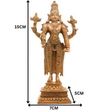 Bronze Vishnu with Sri Devi & Bhu Devi Idol | Handcrafted Murti Set for Pooja, Temple & Home Decor, Brown, 6 Inch, 3 Piece
