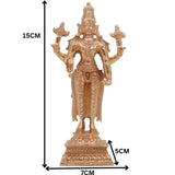 Bronze Vishnu Idol | Handcrafted Lord Vishnu,Venkateshwara, Balaji Murti for Pooja, Temple & Home Decor, Gold, 6 Inch, 1 Piece
