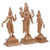 Bronze Vishnu with Sri Devi & Bhu Devi Idol Set | Handcrafted Murti for Pooja, Temple & Home Decor, Gold, 6 Inch, 3 Piece
