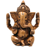 Brass Small Ganesha Idol | Handcrafted Ganesha Murti for Pooja, Home Decor & Gifts, Gold, 5 Inch, 1 Piece