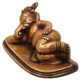 Brass Sleeping Ganesha Idol, Handcrafted Reclining Ganapati Murti, Vinayaka Statue for Pooja, Home Decor & Gifts, Gold, 3 Inch, 1 Piece
