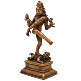 Brass Nataraja Idol | Lord Shiva Dancing Statue | Handmade Tandava Murti for Home Temple Decor, Gold, 10 Inch, 1 Piece