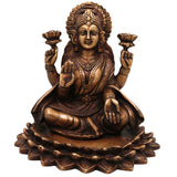 Brass Lakshmi on Lotus Idol | Handcrafted Mahalakshmi Statue | Goddess Lakshmi Murti for Temple, Pooja & Home Decor, Gold, 7.5 Inch, 1 Piece