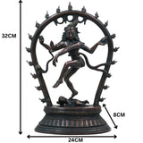 Brass Large Nataraja Idol | Lord Shiva Dancing Statue | Handmade Tandava Murti for Home Temple Decor, Black, 12.5 Inch, 1 Piece