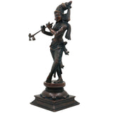 Brass Lord Krishna Idol, Handcrafted Venugopala Murti, Flute Playing Krishna Statue for Pooja, Home Temple & Spiritual Decor, Black, 14 Inch, 1 Piece
