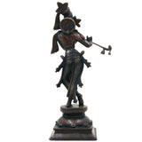Brass Lord Krishna Idol, Handcrafted Venugopala Murti, Flute Playing Krishna Statue for Pooja, Home Temple & Spiritual Decor, Black, 14 Inch, 1 Piece