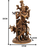 Brass Lord Krishna Idol | Handcrafted Venugopala Murti | Govinda Statue for Pooja Room, Temple & Home Decor, Gold, 12.5 Inch, 1 Piece