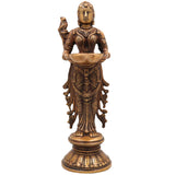 Brass Deepalakshmi Idol, Handcrafted Brass Murti, Goddess Lakshmi Oil Lamp Statue for Pooja, Home Decor & Spiritual Gifts, Gold, 12 Inch, 1 Piece
