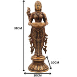 Brass Deepalakshmi Idol, Handcrafted Brass Murti, Goddess Lakshmi Oil Lamp Statue for Pooja, Home Decor & Spiritual Gifts, Gold, 12 Inch, 1 Piece