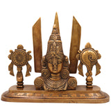 Brass Balaji Face Idol, Handcrafted Gold Murti, Lord Venkateswara Sculpture with Shanka, Chakra & Namam for Pooja, Home Decor & Gifts, Gold, 10 Inch, 1 Piece