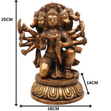 Brass Panchamukhi Hanuman Idol, Handcrafted Murti, Bajrangbali Five-Faced Statue, Anjaneya Sculpture for Pooja, Home Decor & Gifts, Gold, 10 Inch, 1 Piece