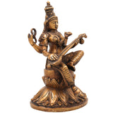 Brass Saraswati Idol, Handcrafted Brass Murti, Goddess Saraswati Statue, Vidya Devi Sculpture for Pooja, Home Decor & Gifts, Gold, 10 Inch, 1 Piece