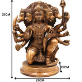 Brass Pancha Mukhi Hanuman Idol, Handcrafted Brass Murti, Bajrangbali Five-Faced Statue, Anjaneya Sculpture for Pooja, Home Decor & Gifts, Gold, 10.5 Inch, 1 Piece