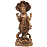 Brass Vishnu Idol on Sheshanag, Handcrafted Murti, Lord Vishnu Standing Statue, Narayana Sculpture for Pooja, Home Decor & Gifts, Gold, 17 Inch, 1 Piece
