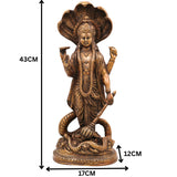 Brass Vishnu Idol on Sheshanag, Handcrafted Murti, Lord Vishnu Standing Statue, Narayana Sculpture for Pooja, Home Decor & Gifts, Gold, 17 Inch, 1 Piece