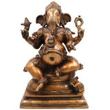Brass Ganesha Idol, Handcrafted Murti, Lord Ganapati Statue, Vinayaka Sculpture for Pooja, Home Decor & Gifts, Gold, 13.5 Inch, 1 Piece