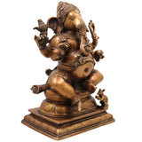 Brass Ganesha Idol, Handcrafted Murti, Lord Ganapati Statue, Vinayaka Sculpture for Pooja, Home Decor & Gifts, Gold, 13.5 Inch, 1 Piece