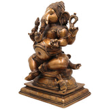 Brass Ganesha Idol, Handcrafted Murti, Lord Ganapati Statue, Vinayaka Sculpture for Pooja, Home Decor & Gifts, Gold, 13.5 Inch, 1 Piece