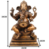 Brass Ganesha Idol, Handcrafted Murti, Lord Ganapati Statue, Vinayaka Sculpture for Pooja, Home Decor & Gifts, Gold, 13.5 Inch, 1 Piece