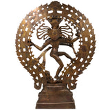 Brass Nataraja Idol, Handcrafted Shiva Murti, Lord Shiva Dancing Statue, Tandava Sculpture for Pooja, Home Decor & Gifts, Brown, 22.5 Inch, 1 Piece