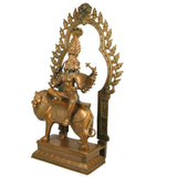 Bronze Handcrafted Pratyangira Devi Idol, Panchaloha Alloy, Chola Art, Atharvana Bhadrakali, Ugra Pratyangira, Mahakali, Bhairavi, Brown, 33.5 Inch, 1 Piece