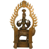 Bronze Handcrafted Pratyangira Devi Idol, Panchaloha Alloy, Chola Art, Atharvana Bhadrakali, Ugra Pratyangira, Mahakali, Bhairavi, Brown, 33.5 Inch, 1 Piece