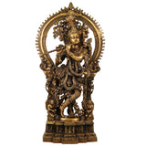 Brass Handcrafted Krishna Idol, Balakrishna Murti, Makhan Chor Statue, Gopal & Govinda Sculpture for Puja, Home & Temple Decor, Gold, 31.5 Inch, 1 Piece