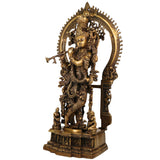 Brass Handcrafted Krishna Idol, Balakrishna Murti, Makhan Chor Statue, Gopal & Govinda Sculpture for Puja, Home & Temple Decor, Gold, 31.5 Inch, 1 Piece